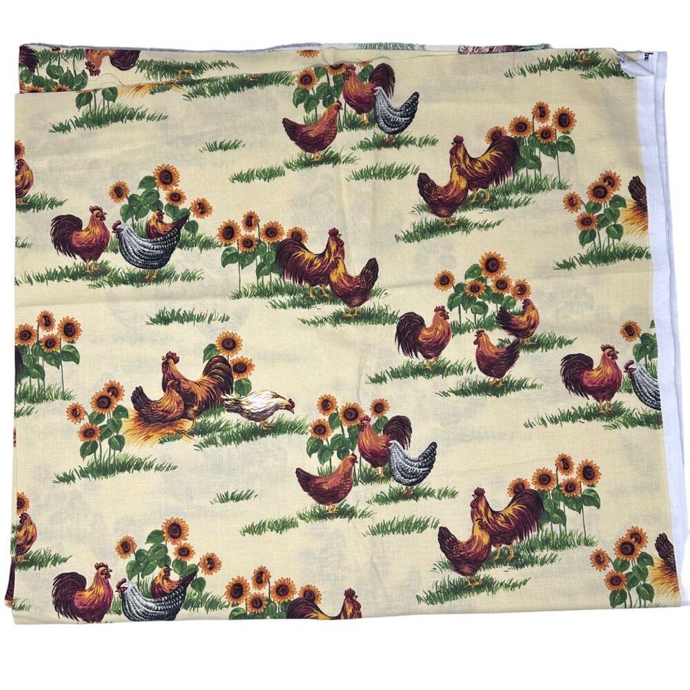 Vintage Farm Rooster & Sunflower Cotton Fabric Cranston 2010 76 x 44 Inches